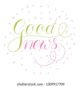 vector lettering good news text with pink and green dots decor