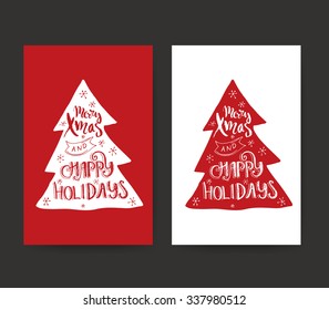 Vector lettering. Greeting card templates. Christmas card collection with hand drawn design elements. 