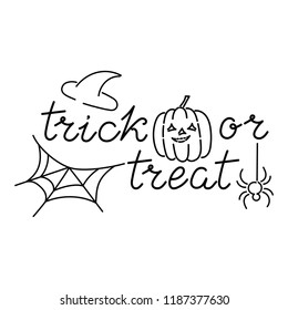 Vector  lettering for Halloween. Bat, spider, spider web, pumpkin.