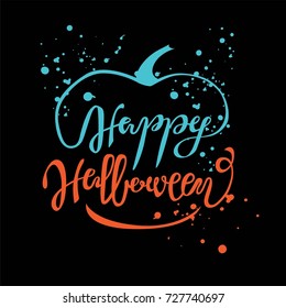 Vector lettering for Halloween with pumpkin. Happy Halloween festive design. For greeting card or poster. Vector illustration. Eps 10