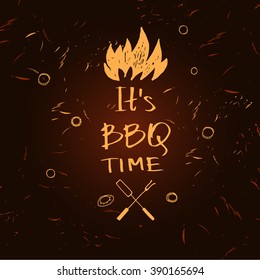 Vector lettering hand drawn logo with fire for barbecue party. Illustration with sparks of fire for grill time party.  Print restaurant menu, posters, banner.