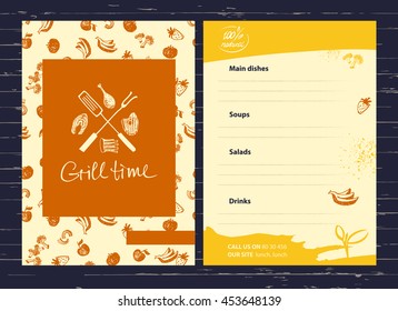 Vector lettering hand drawn logotype home meat event. Illustration corporate identity for grill time party. Logo for restaurant and cafe.