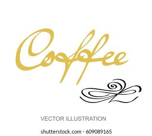 Vector lettering hand written coffee text. Calligraphy design font for poster or banner with doodle accent on the white background