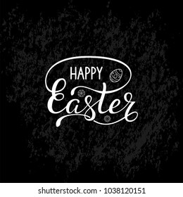 Vector lettering handwritten phrase Happy Easter. Brush lettering design with elements. Vector easter illustratoin for give card, greeting card, banner, invitation, poster, flyer, tag. EPS 10.