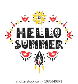 Vector lettering "Hello Summer". Decorative letters in African style.