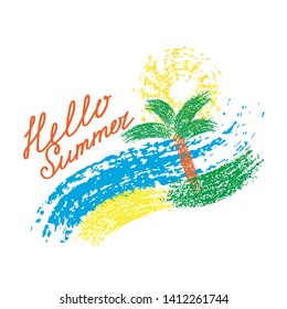 vector lettering Hello Summer with flowers and fruits