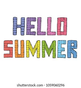 Vector lettering hello summer, freehand doodle