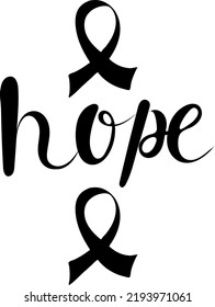 vector lettering hope with ribbons, fight against breast cancer, contour, print for textile design, paper