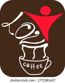 vector lettering "I love coffee", a cup with a steaming drink and letters