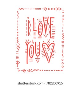 Vector Lettering "I Love You" in a linear ethnic style.