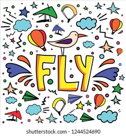 Vector lettering illustration with cartoon aircraft. Can be used as a print for a t-shirt or for a postcard.