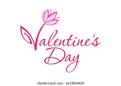 Vector lettering illustration of happy Valentine's day, February 14. Greeting Valentine banner, cards, social media, posters, advertising. Logo, flower of hearts on a pink background. Day of lovers.