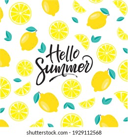 Vector lettering illustration of "Hello summer". A lemon for posters, logos, labels, banners, stickers, product packaging design.