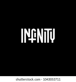Vector lettering illustration of Infinity. Minimalistic cosmos, space and galactic typography poster. Great basic for clothes, print, label, card, wrapping paper, banner, postcard, sticker, logo.