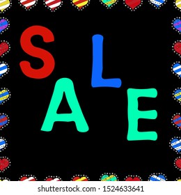 Vector. Lettering. Illustration in red, black and green colors. Sale words cloud, business concept background. Seamless pattern.