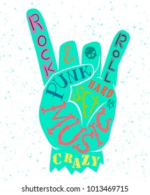 Ilustración de letras vectoriales - signo de roca y rollo. Punk, Music, Crazy, Sex, Hard, and Anarchy símbolo. Afiche de tipografía creativa, pantalones, carta dibujado a mano.