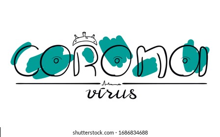 Vector lettering illustration with words Corona virus on English. Perfect for decorate of your articles, posts and other content about this problem. 