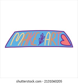 Grabación vectorial Hacer arte al estilo hippie, letras multicolores, símbolos, signos, texto Hacer arte.