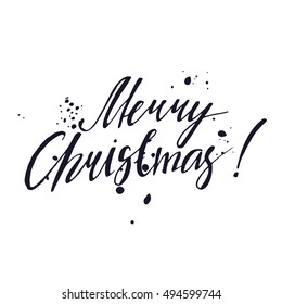 vector lettering Merry Christmas. capital letters. ink splashes. used for card, invitation, design. 