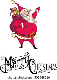 vector lettering a merry christmas with cartoon santa