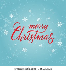 Vector lettering Merry Christmas. Merry Christmas hand drawn lettering for poster, gift tag and card. Merry Christmas greeting card.