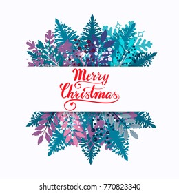Vector lettering Merry Christmas. Merry Christmas hand drawn lettering for poster, gift tag and card. Merry Christmas illustration with elements for greeting card, typography design postcard.