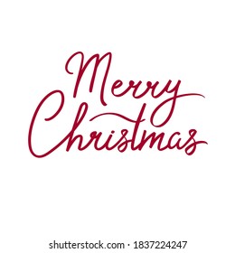 Vector, lettering Merry Christmas. Red lettering isolated on white background.
