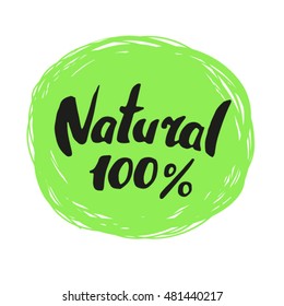Vector Lettering natural logo, label, sticker, label, tag with text for graphic and web design, for natural products, spa and wellness, beauty and healthy life. Natural product (cosmetic, food). 