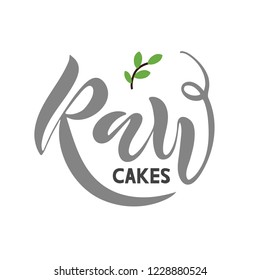 Vector lettering. Natural RAW cakes tags collection for organic product. EPS 10