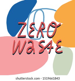 Grabado vectorial sobre fondo abstracto con formas geométricas y líneas. Inscripción de basura cero. С imagen relacionada con el consumo.
