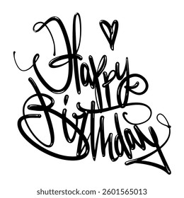 Vector lettering phrase "Happy Birthday" with decorative heart. Perfect for birthday cards, invitations, and other festive designs