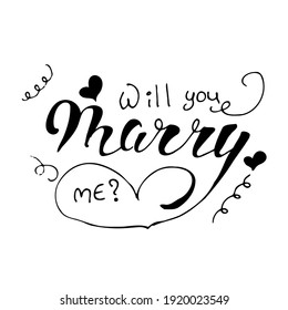Vector lettering phrase Marry me, doodle, isolated on the white background, for wedding invitation, proposal to marry, card