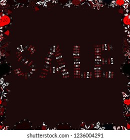 Vector lettering. Picture in gray, red and black colors. Sale banner. Seamless.