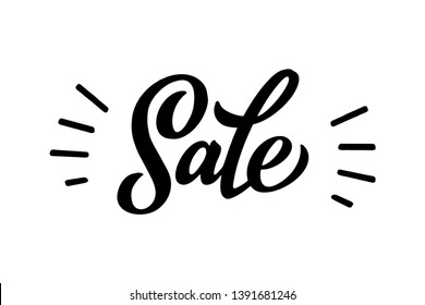 Vector lettering poster discounts, clearance sale. Advertising flyer, postcard, poster, sticker, print on an isolated white background