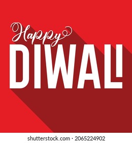 Vector lettering poster of Happy Diwali. Diwali banner for the celebration of Hindu community festival. Happy Diwali red tag long shadow text design. Indian greeting card of Happy Diwali. Illustration