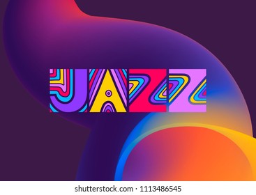 Vector lettering poster "Jazz" on a gradient cosmic background. 