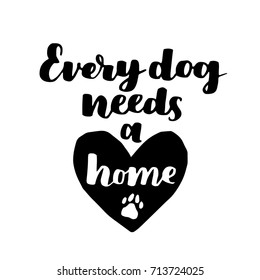 Vector lettering with saying about dog adoption. Don't shop, adopt. Modern calligraphy phrases on isolated background.