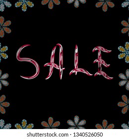 Vector. Lettering. Seamless pattern. Autumn sale banner design, special offer for online shopping. Illustration in black, white and orange colors.