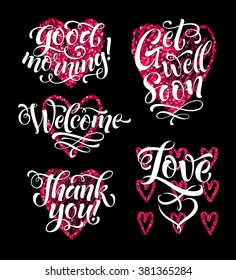 Vector lettering set for invitation and greeting card, prints and posters. Hand drawn inscription, calligraphic design, glitter graphic elements