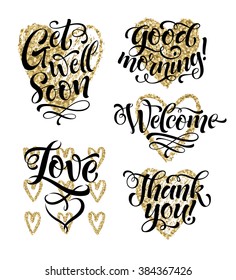 Vector lettering set for invitation and greeting card, prints and posters. Hand drawn inscriptions, calligraphic design, glitter graphic elements