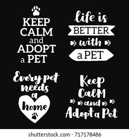 Vector Lettering Set With Saying About Pet Adoption. Don't Shop, Adopt. Modern Calligraphy Phrases On Isolated Background.