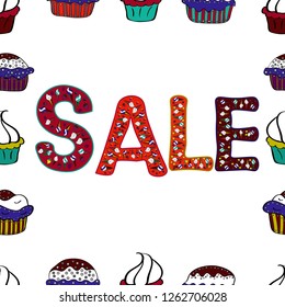 Vector. Lettering. Special Sale Banner or Sale Poster Design. Seamless. Advertising pictures in white, red and black colors.