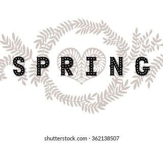 Vector lettering Spring with decorative flower elements on white background, hand drawn letters for greeting card, invitation and web design