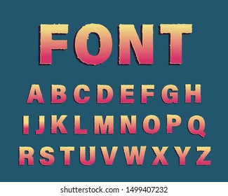 Vector lettering with stone volume letters gradient on blue background. Decorative letter. 3d sign. Colorful bright typeset. Colorful 3d font. Vintage style.