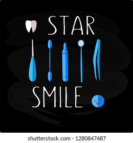 Vector lettering is suitable for design in dental clinics, private doctors, children clinic, postcards, posters, stickers, magnet, business card, recommendations, icon, organizer, design of shop EPS10
