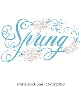 Vector lettering - summer decorated with curls and flowers for decorator, design. postcards, printing.