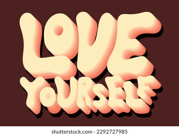 Vector Lettering, text Love Yourself. Isolated calligraphy in retro style.