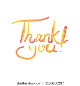 Vector Lettering: Thank You Card, Paint Texture Hand Drawn Illustration Isolated on White Background.