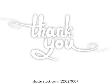 Vector Lettering: Thank You, White Design Element Isolated on White Background, Paper Art Style.