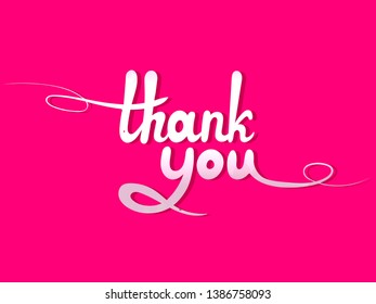 Vector Lettering: Thank You, White Design Element Isolated on Bright Pink Background.